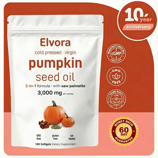 Elvora Pumpkin Seed Oil With Saw Palmetto Soft Gels